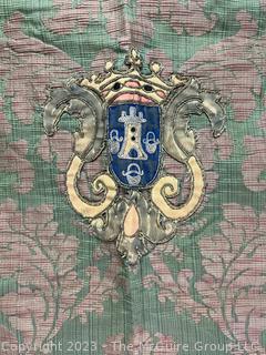 Victorian Wall Tapestry with Family Crest and Metal Woven Trim.  42" x 43" (moved)