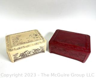 Two (2) Celluloid Jewelry Boxes with Asian Designs 