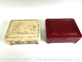 Two (2) Celluloid Jewelry Boxes with Asian Designs 