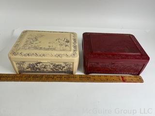 Two (2) Celluloid Jewelry Boxes with Asian Designs 