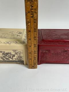 Two (2) Celluloid Jewelry Boxes with Asian Designs 