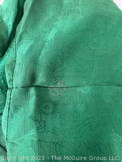 Japanese Emerald Green Damask Silk Kimono with Floral Lining (moved)