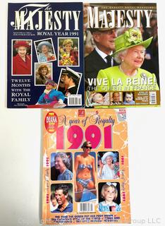 Three (3) 1991 British Royal Magazines Including Majesty Magazine - The Quality Royal Magazine and A Year of Royalty. 