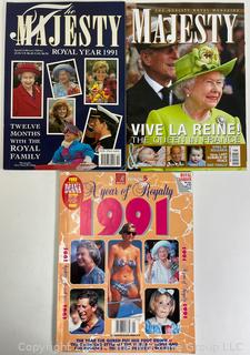 Three (3) 1991 British Royal Magazines Including Majesty Magazine - The Quality Royal Magazine and A Year of Royalty. 