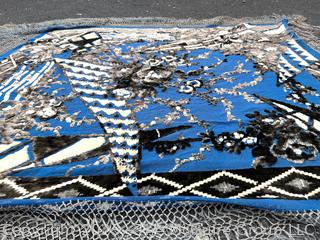 Victorian Silk with Voided Cut-Out Velvet Design in Blue, White, Black and Grey 48" Square excluding fringe. 