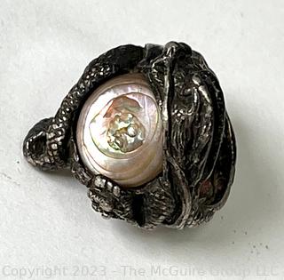 Sterling Silver Artisan Made Dragon Ring with Fresh Water Pearl