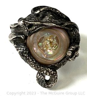 Sterling Silver Artisan Made Dragon Ring with Fresh Water Pearl