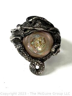 Sterling Silver Artisan Made Dragon Ring with Fresh Water Pearl