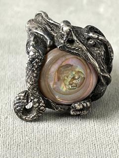 Sterling Silver Artisan Made Dragon Ring with Fresh Water Pearl