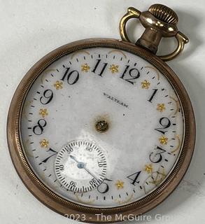 Fancy Dial Waltham "Traveler" Model Pocket Watch in Engraved Gold Plated Fancy Case 