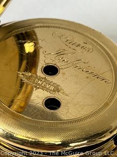 Swiss 18k Gold Keywind Pocket Watch circa late 1800's. Both Case and Movement engraved "Henri Hoffman"  Total Weight 56g 