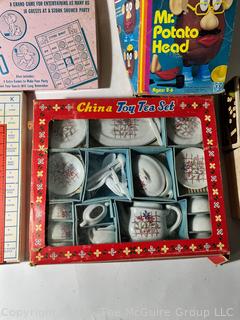 Group of Vintage Toys Including Mr. Potato Head, Tea Set in Box and Games