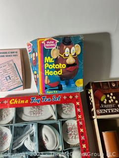 Group of Vintage Toys Including Mr. Potato Head, Tea Set in Box and Games