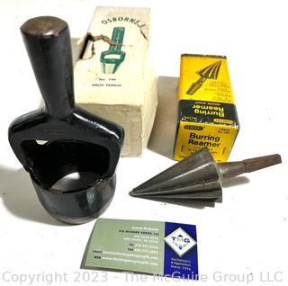 NIB Osbourne No. 149 2.5" Arch Punch and 1/4-2" Capacity Burring Reamer Made by General