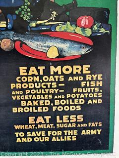 Original WWI U.S. Food Administration Poster “Eat More Corn, Oats And Rye” By L. N. Britton.  C 1918.  Some paper loss to upper left hand corner.  Measures 20" x 26"