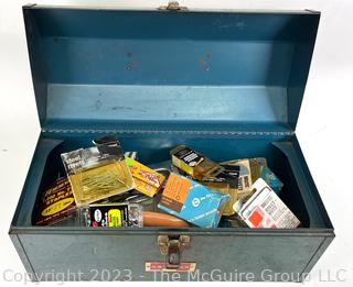 Vintage Metal Tool Box and contents, which include Staplers and Rivets