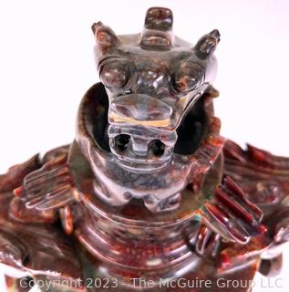 Antique Carved Purple Agate Chinese Dragon Incense Censer.  13" x 16"