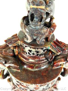 Antique Carved Purple Agate Chinese Dragon Incense Censer.  13" x 16"