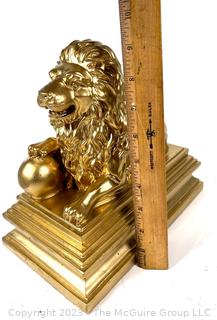 Gilt Painted Resin Lion De Waterloo Statue.  10" long x 10" tall.