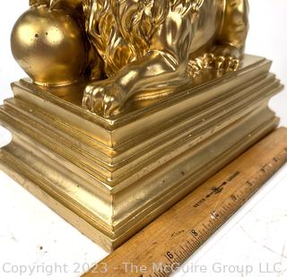 Gilt Painted Resin Lion De Waterloo Statue.  10" long x 10" tall.