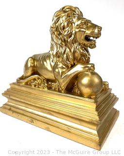 Gilt Painted Resin Lion De Waterloo Statue.  10" long x 10" tall.