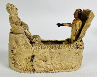 World's Fair Mechanical Bank Marked Columbus on Base.   9" x 7".