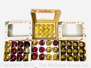 Four (4) Boxes of Vintage Mercury Glass Ornaments Including Shiny Brite and Trim Time.