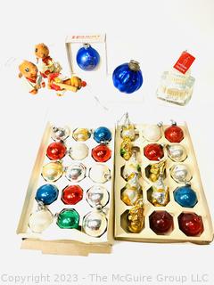 Collection of Vintage Christmas Ornaments Including Glass Blown Squirrels 