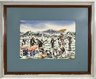 Framed Without Glass Watercolor of  Lake Sebu, South Cotabato, Philippines Signed By Artist George Ng, 1977.  22" x 17"