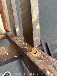 Set of Three (3) L&JG Stickley Ladderback Dining Chair with Leather Seats. Some repairs needed and some restoration has been done. Stickley Stamp found on two of three chairs.  