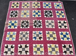 Vintage Hand Made Quilt in the Salem Block Pattern. Measures 72" x 75".