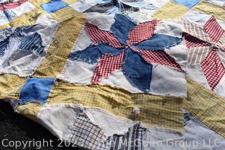 Unfinished Hand Made Quilt in the Eight Point Star Pattern. Measures 68" x 69".