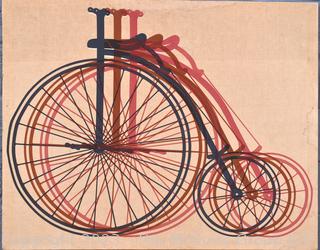 1977 Cotton Fabric Print of Penny Farthing Bicycle by Brandon House Designs by Chiaki.  39" x 48".