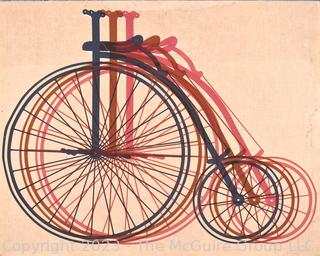 1977 Cotton Fabric Print of Penny Farthing Bicycle by Brandon House Designs by Chiaki.  39" x 48".