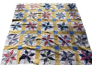 Unfinished Hand Made Quilt in the Eight Point Star Pattern. Measures 68" x 69".