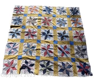 Unfinished Hand Made Quilt in the Eight Point Star Pattern. Measures 68" x 69".