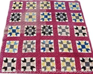 Vintage Hand Made Quilt in the Salem Block Pattern. Measures 72" x 75".