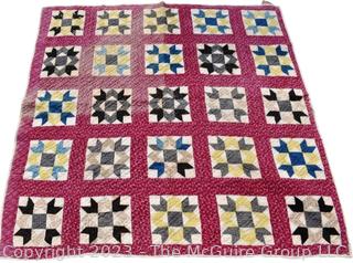 Vintage Hand Made Quilt in the Salem Block Pattern. Measures 72" x 75".