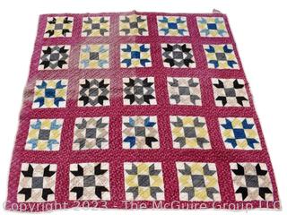 Vintage Hand Made Quilt in the Salem Block Pattern. Measures 72" x 75".