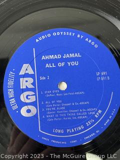 Jazz Vinyl Record Album 33 1/3 RPM: Ahmad Jamal (1962) - All Of You - Argo   LP 691

