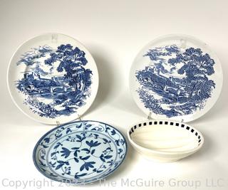 Four (4) Pieces of Blue and White Transferware Porcelain Including Wedgwood.