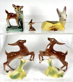 Five (5) Pieces of  Mid Century Deer Shaped Decorative Pieces Including Stewart B McCulloch California Art Pottery.