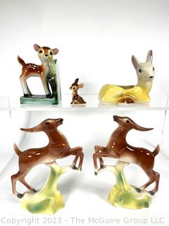 Five (5) Pieces of  Mid Century Deer Shaped Decorative Pieces Including Stewart B McCulloch California Art Pottery.