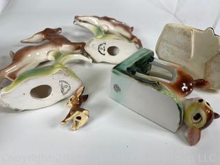 Five (5) Pieces of  Mid Century Deer Shaped Decorative Pieces Including Stewart B McCulloch California Art Pottery.