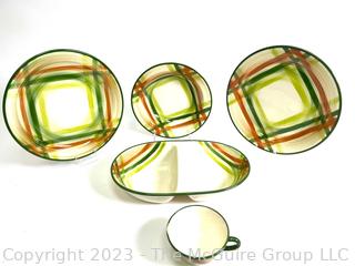 Mid Century Vernonware of California Porcelain Dishware Set in Tam O'Shanter Pattern.