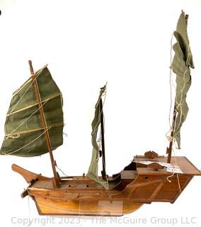 Large Wooden Model of Chinese Junk.  Needs repair. 22" long.