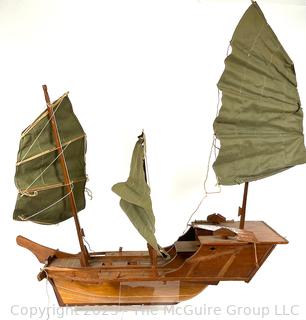 Large Wooden Model of Chinese Junk.  Needs repair. 22" long.