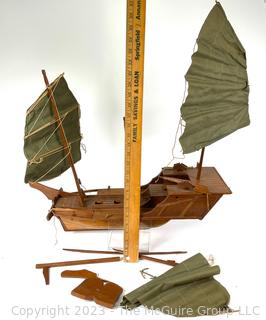 Large Wooden Model of Chinese Junk.  Needs repair. 22" long.