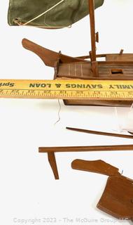 Large Wooden Model of Chinese Junk.  Needs repair. 22" long.