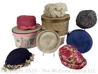 Seven (7) Vintage Spring Hats With Hat Boxes. 